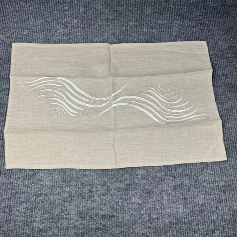 Viabrava 100%‎ Linen Embroidered Placemats Napkins 27 Pieces Abstract Coastal